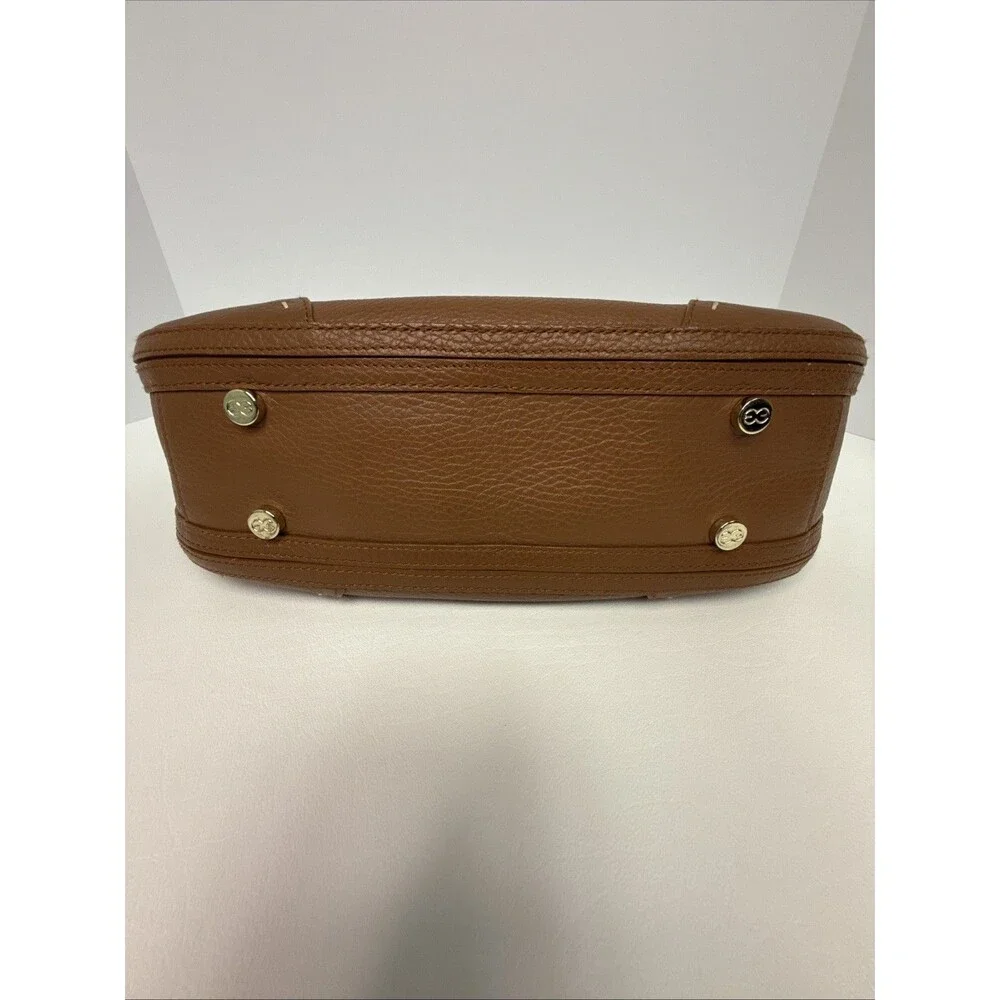 Escada Brown Pebble Leather Stitch Trim Front Flap Gold Hardware Satchel Handbag